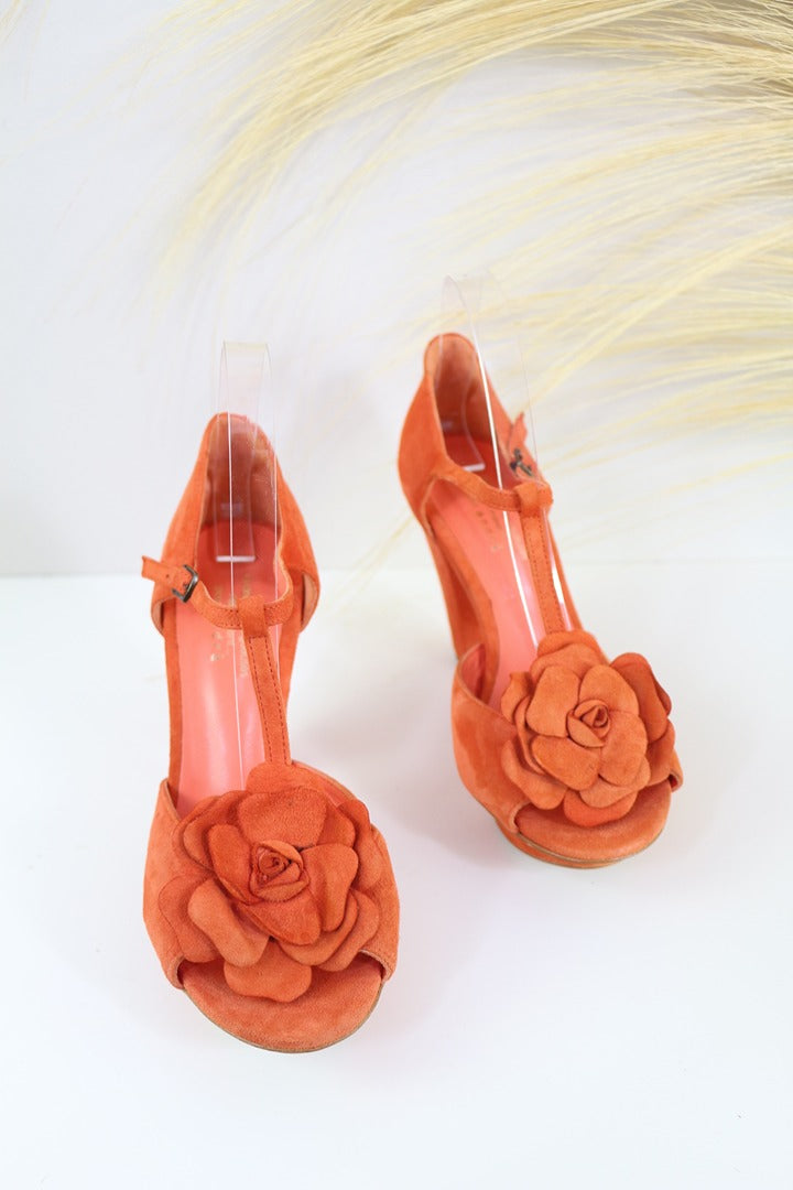 Sandales talons André orange fleur 38 vintage chic 7