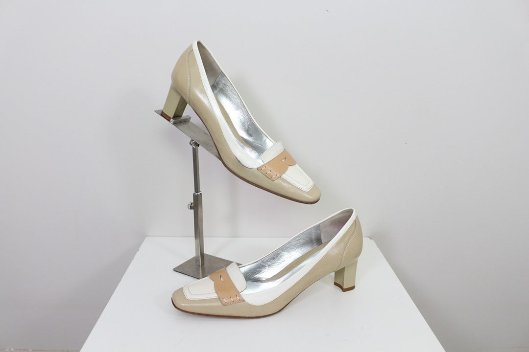 Escarpins Manfield cuir beige et blanc 37.5 5