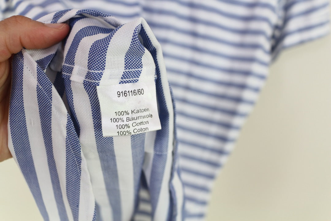 Chemise Giordano en coton rayée bleu blanc manches courtes L 7