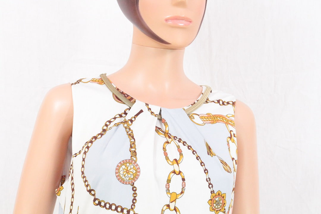 Robe midi K-design chaîne blanc bleu M 3