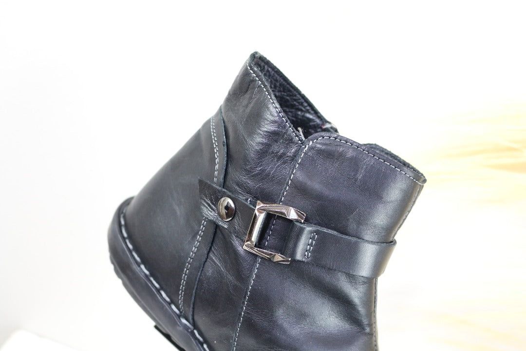 Boots femme noir cuir boucles taille 38 style casual chic
