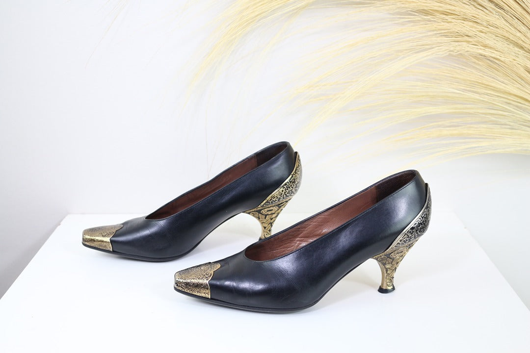 Escarpins Sergio Rossi noir et or vintage 37 5