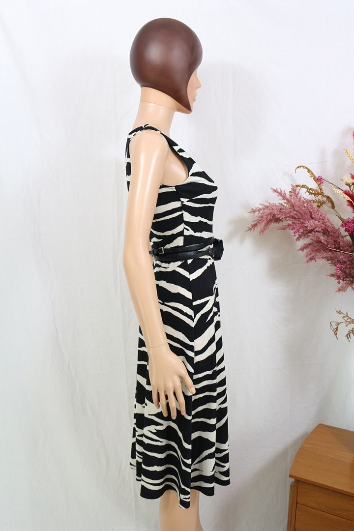 Robe midi H&m noir et blanc imprimé zébré Xs 34 4