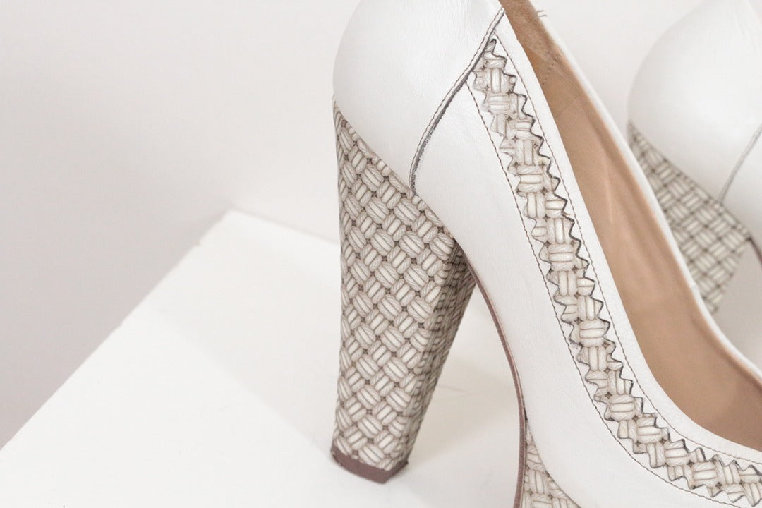 Escarpins peep-toe femme Bocage blanc et beige tressé taille 39 3