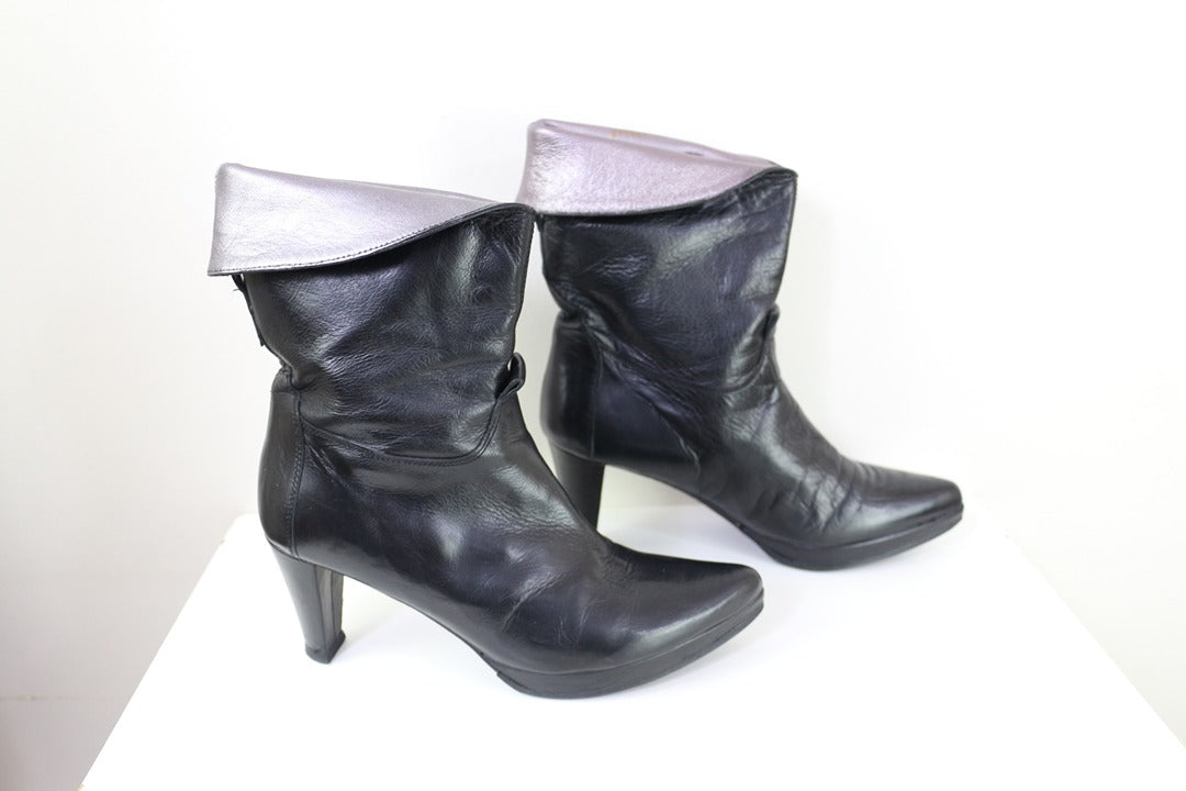 Bottes Hautes Cuir Noir Flavio Menorca 37 Vintage 90s 6