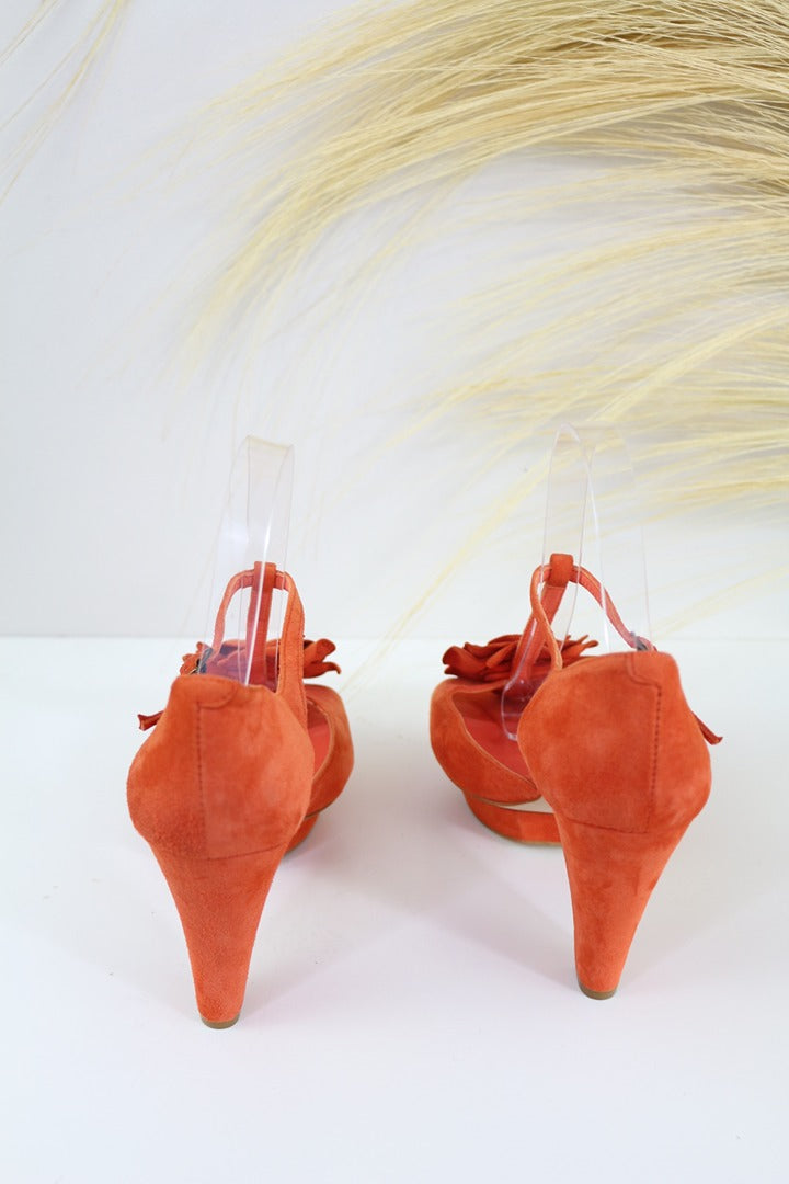 Sandales talons André orange fleur 38 vintage chic 9