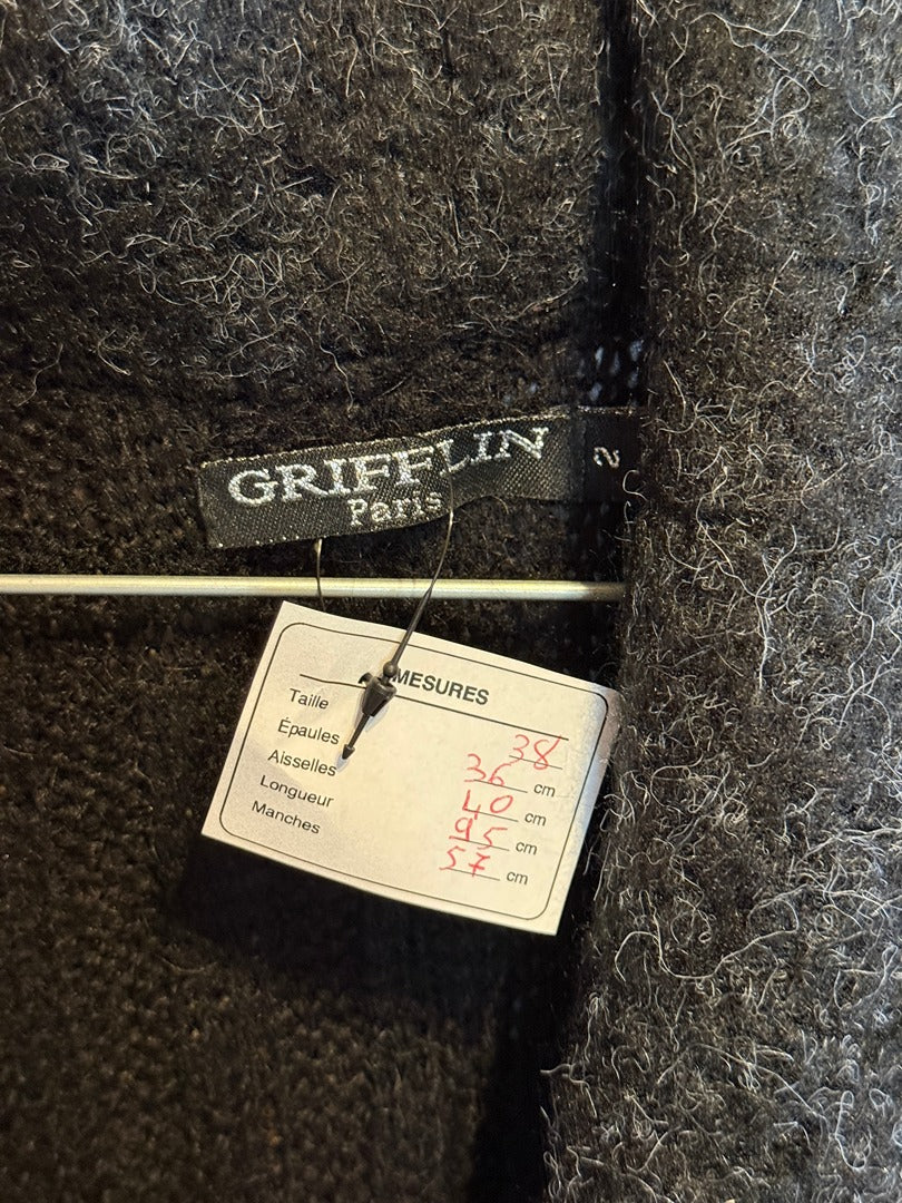 Cardigan long Grifflin Paris noir motif brodé vintage chic S 38 17
