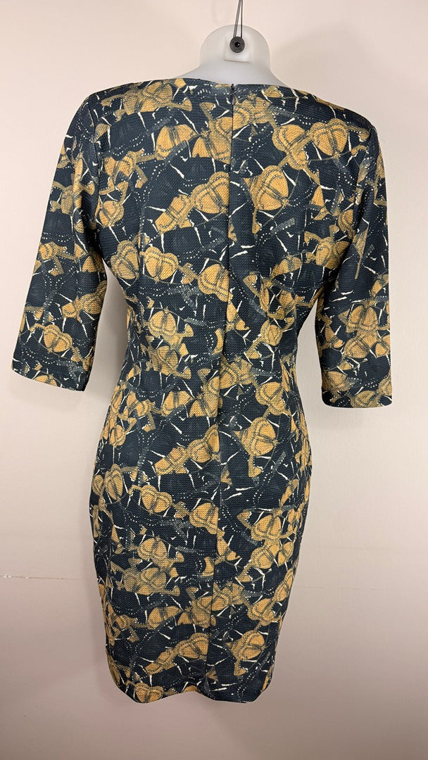 Robe midi La Fée Maraboutée noire jaune motif graphique taille 40 5