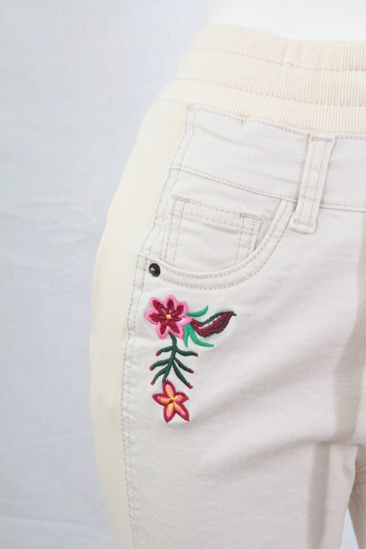 Pantalon jogger Desigual beige brodé fleurs taille Xs neuf 5