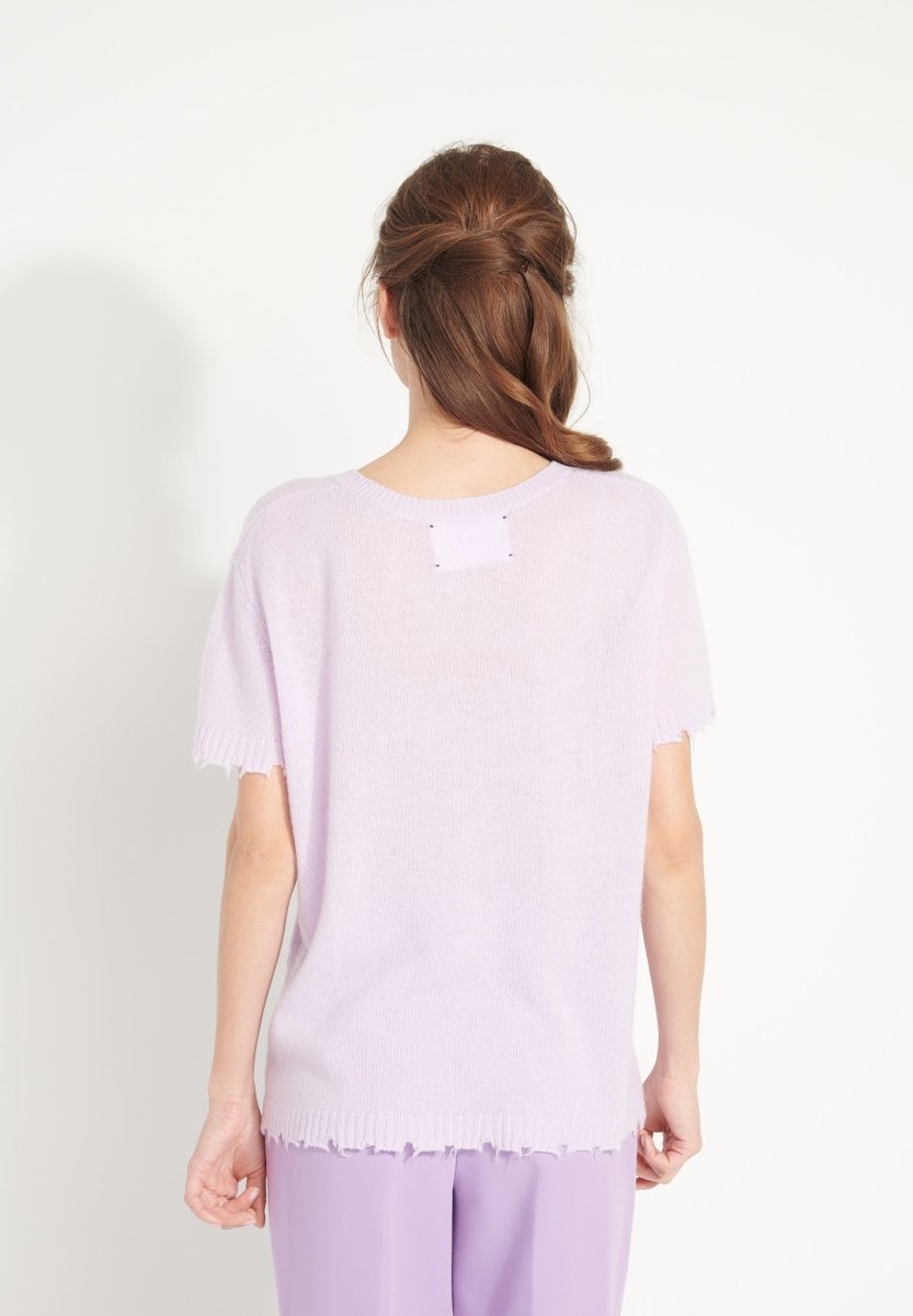 T-shirt col rond Studio Cashmere8 en cachemire déjaugé lilas – photo 3 – Frippin'Dealz