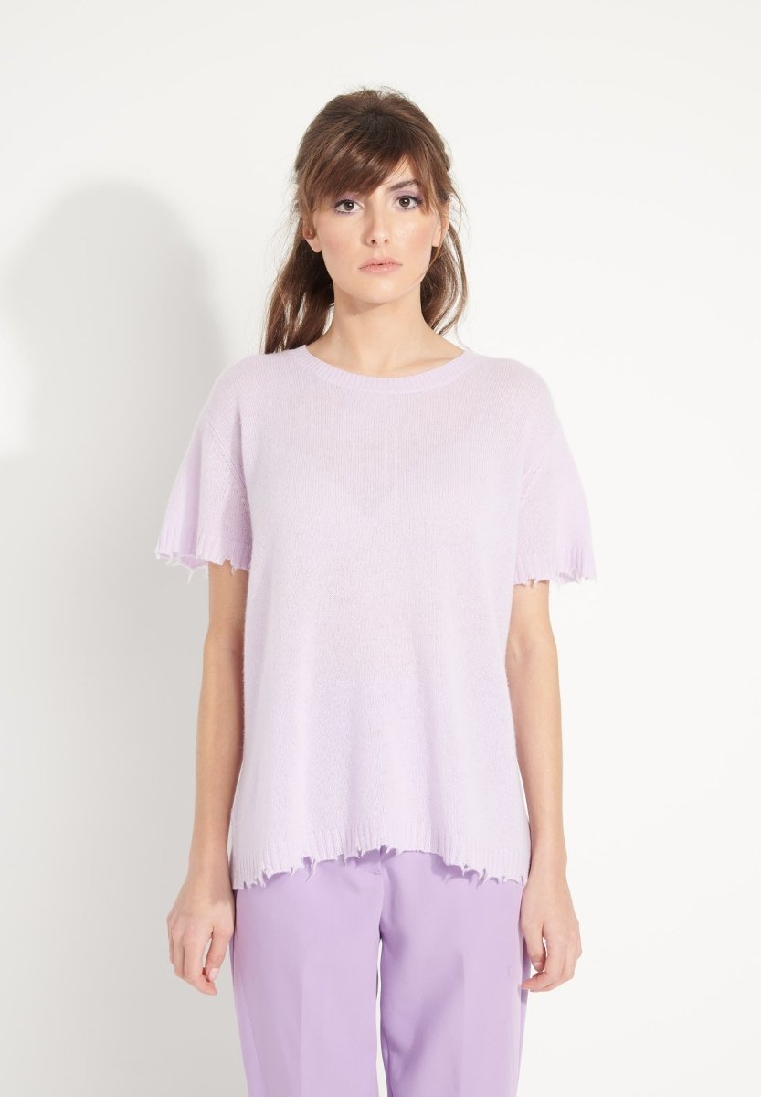 T-shirt col rond Studio Cashmere8 en cachemire déjaugé lilas – photo 1 – Frippin'Dealz