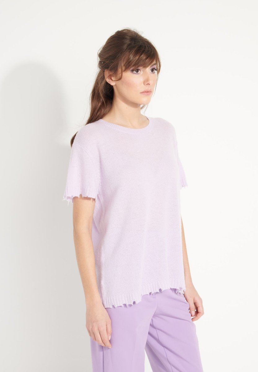 T-shirt col rond Studio Cashmere8 en cachemire déjaugé lilas – photo 2 – Frippin'Dealz