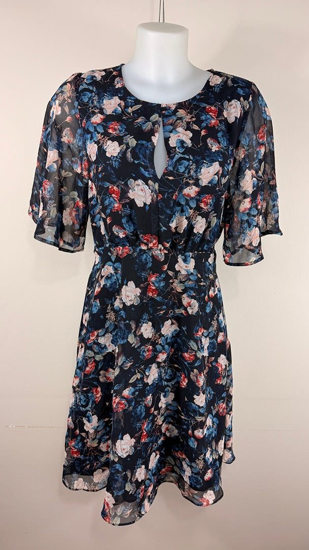 Robe fleurie bleu marine Cubus polyester 36 très bon état