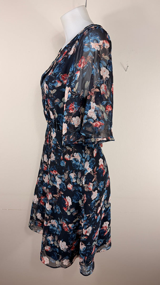 Robe fleurie bleu marine Cubus polyester 36 très bon état 7