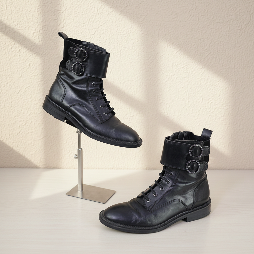 Bottes motardes Zara cuir noir boucles strass grunge rock 38