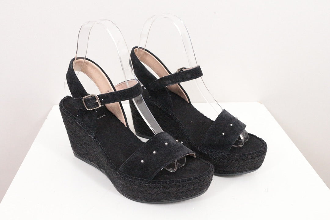 Sandales compensées espadrilles en daim noir clous taille 36 7