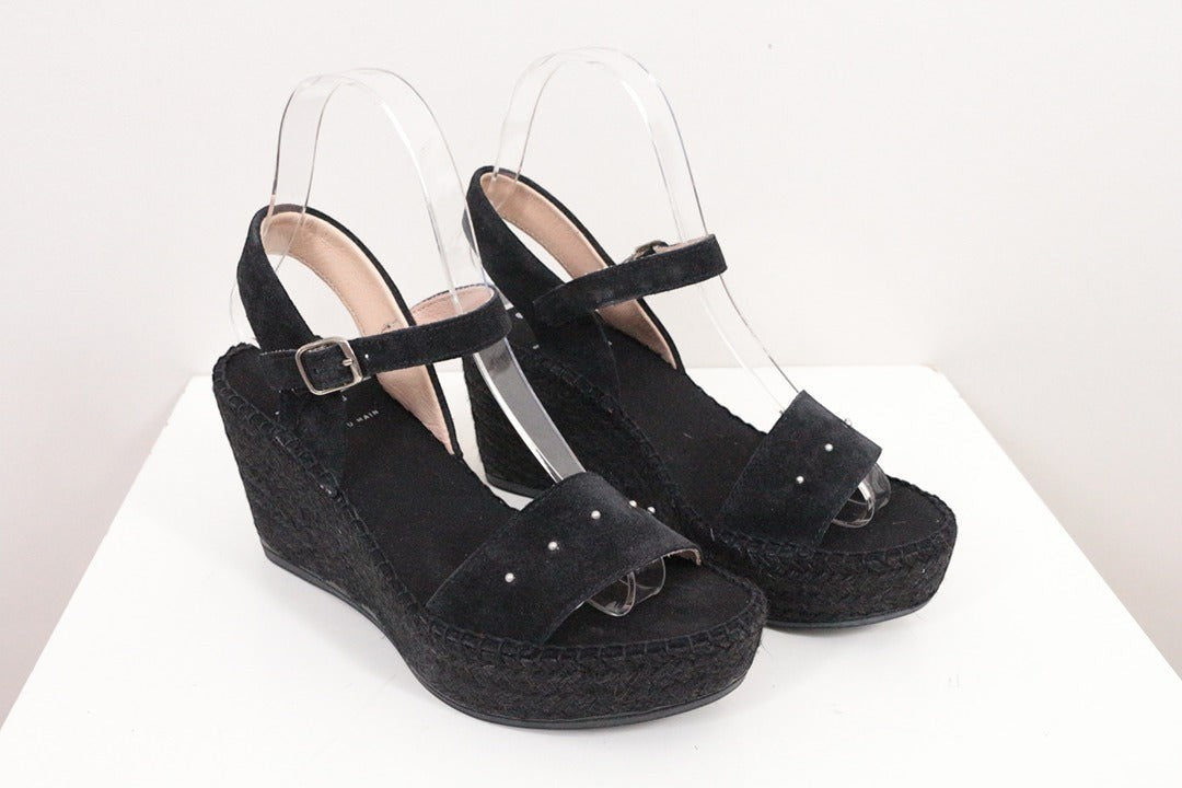 Sandales compensées espadrilles en daim noir clous taille 36 | Frippin'Dealz – photo 9