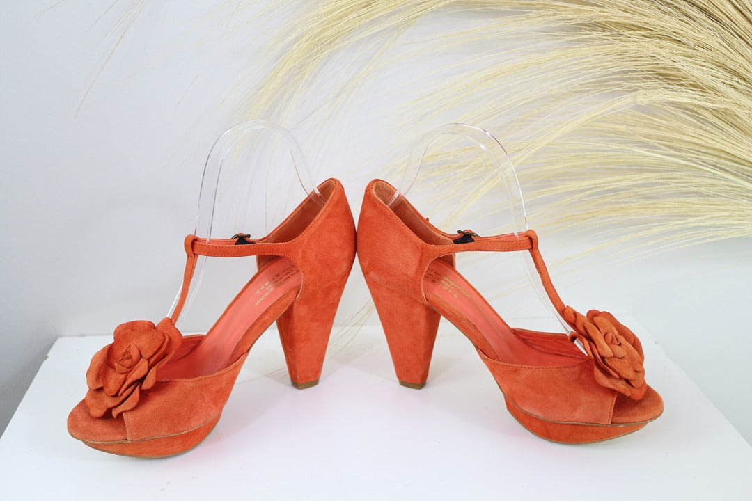 Sandales talons André orange fleur 38 vintage chic 8
