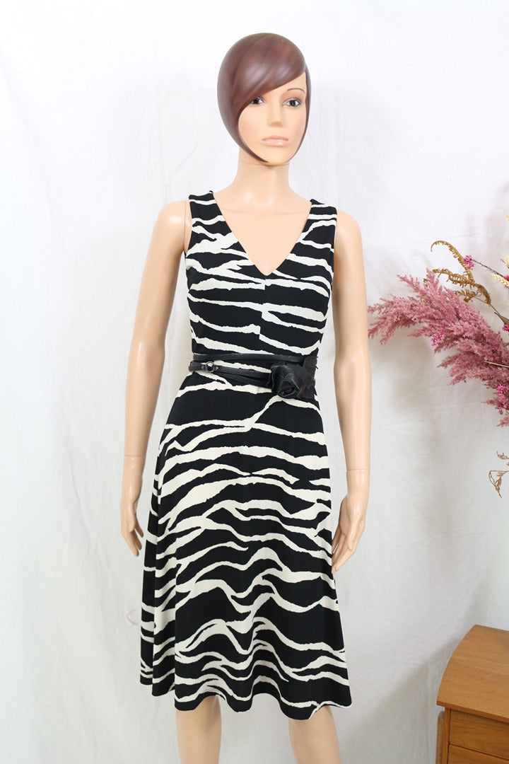 Robe midi H&m noir et blanc imprimé zébré Xs 34 3