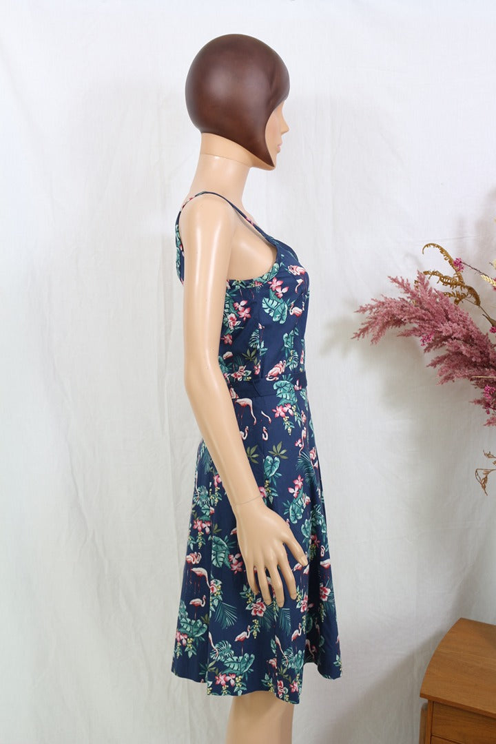 Robe d'été Esprit bleu imprimé flamant rose Xs 34 4