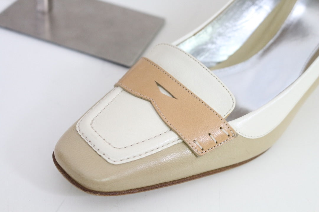 Escarpins Manfield cuir beige et blanc 37.5 3