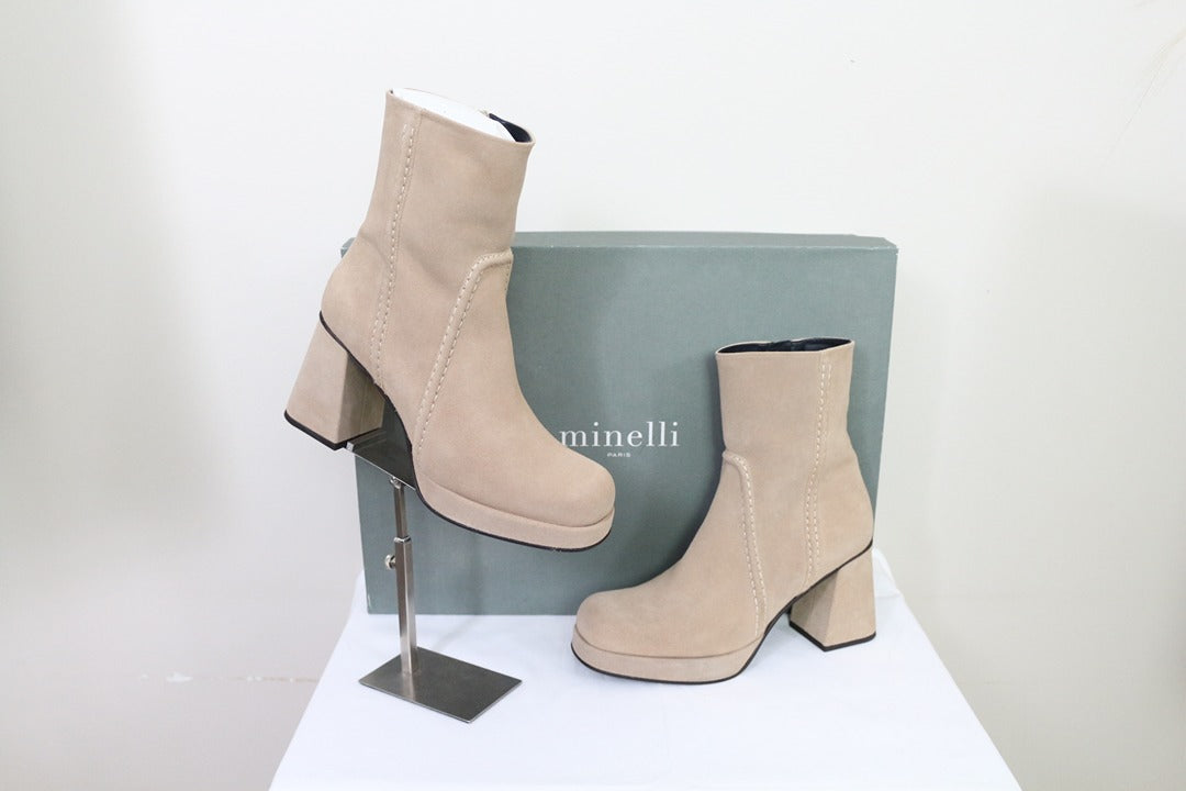 Bottines talons Minelli taupe velours 39 vintage 90s