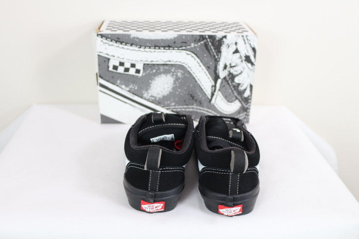 Talons des baskets Vans Skate noires avec étiquette Off The Wall et sangles de tirage – Frippin'Dealz