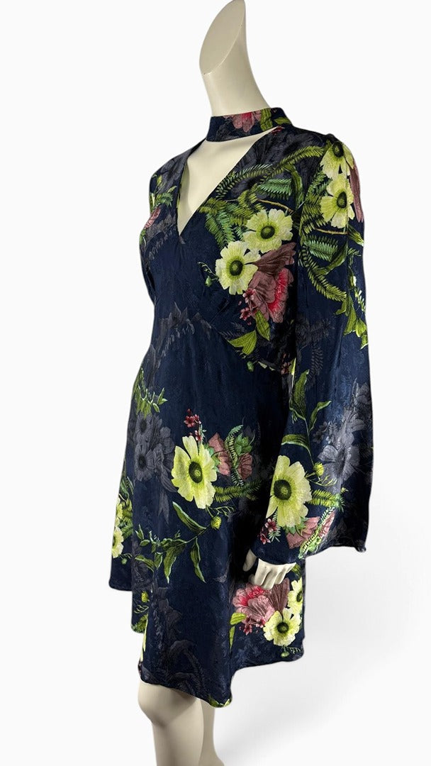Robe courte Next bleu marine imprimé floral col ras du cou 42 11