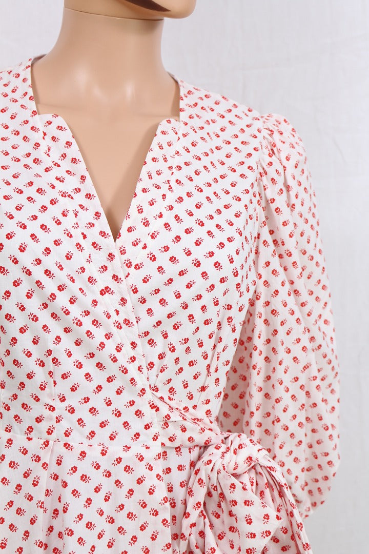 Robe Claudie Pierlot Refleurette blanc rouge coton 40 4