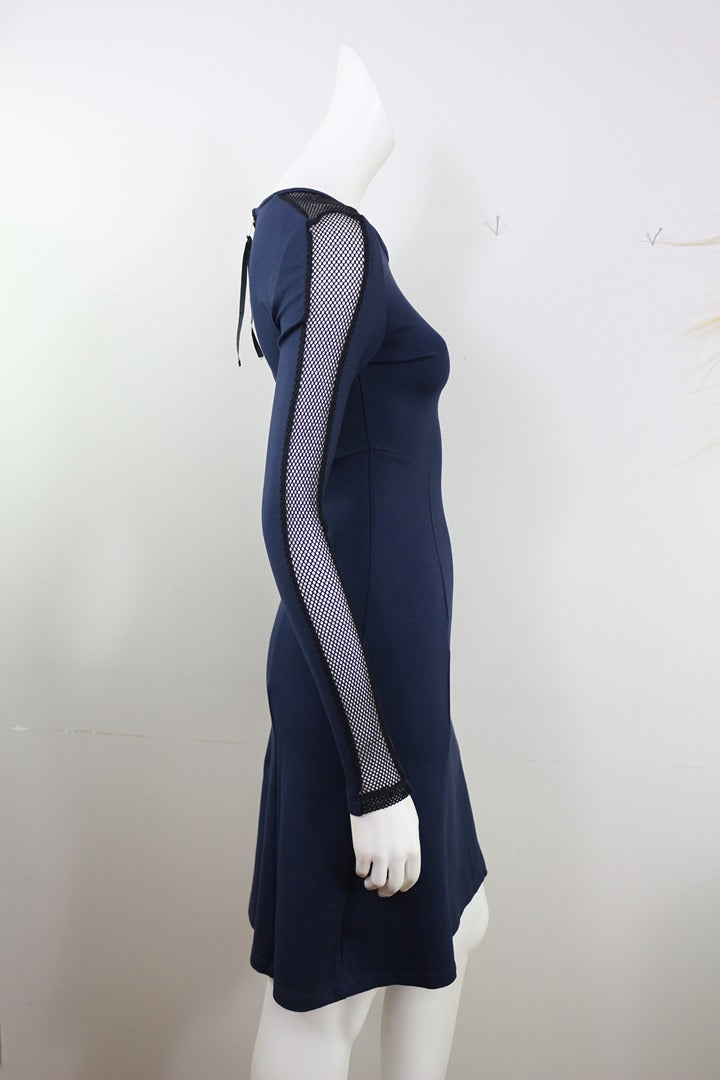 Robe droite Kookaï bleu marine manches ajourées mesh 34 6
