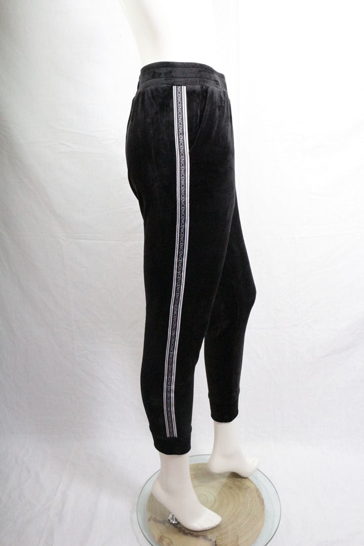 Pantalon de jogging femme noir velours bandes rayées S Y2k vintage 2