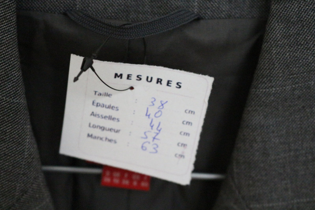 Fiche des mesures du blazer Esprit gris : épaules, aisselles, longueur, manches – Frippin'Dealz