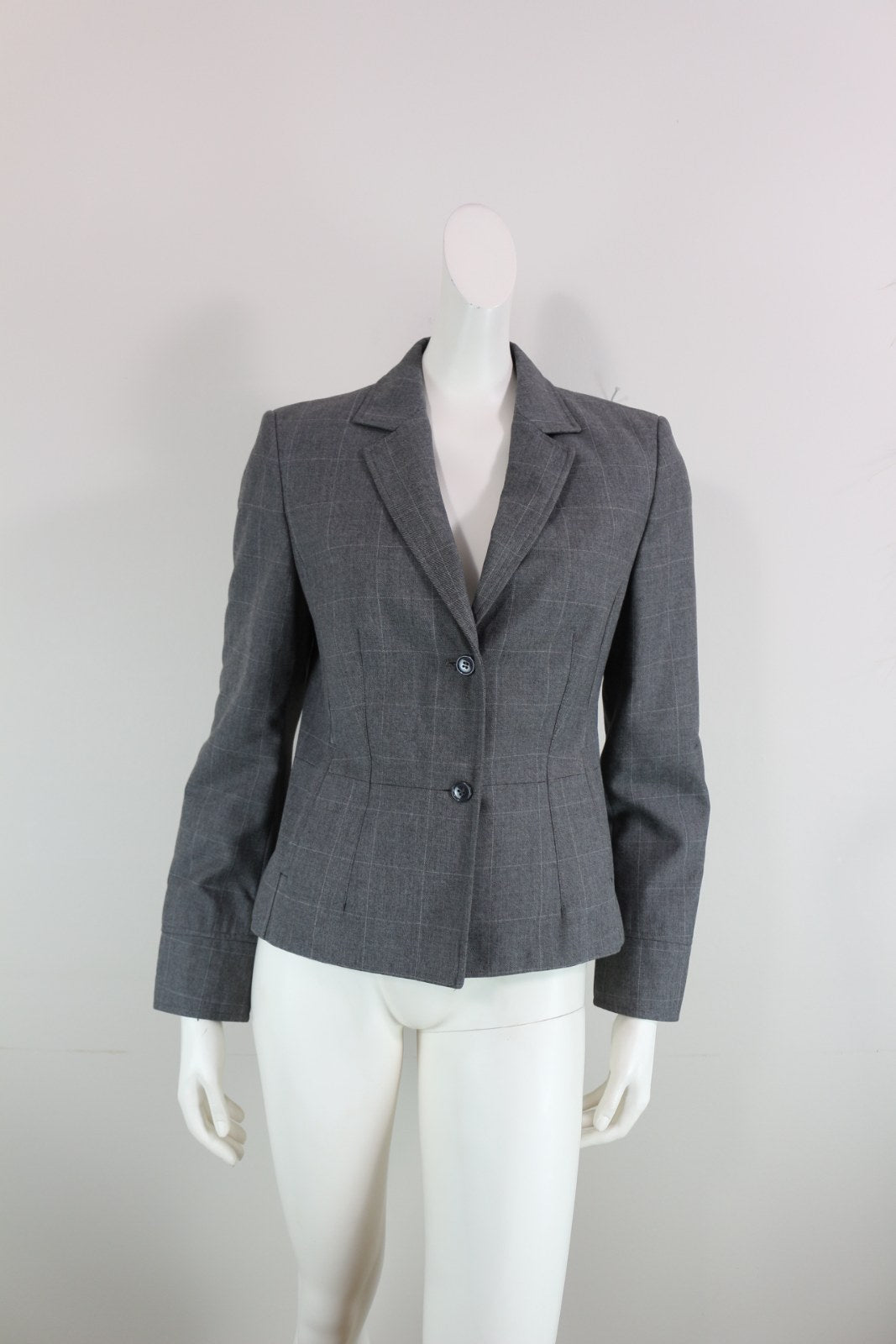 Blazer Esprit gris à carreaux fenêtre, coupe ajustée, vue de face – Frippin'Dealz