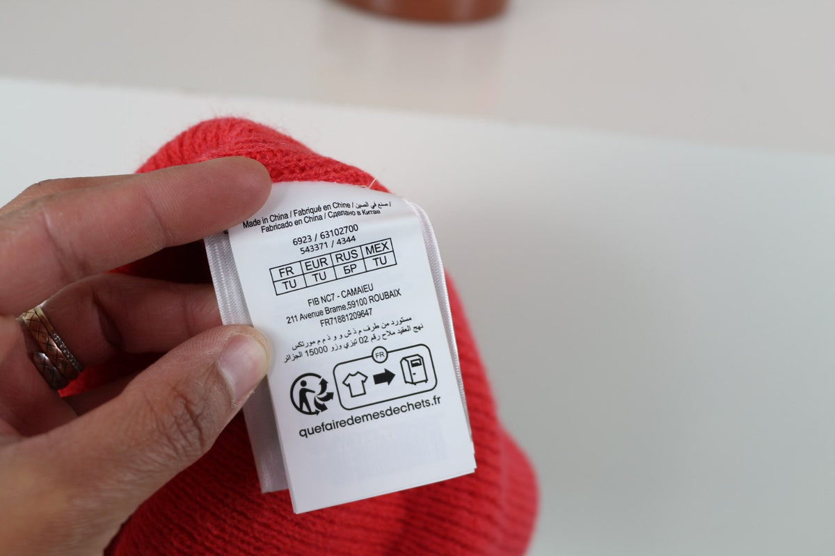 Étiquette de fabrication du bonnet Camaïeu, taille TU, fabriqué en Chine – Frippin'Dealz