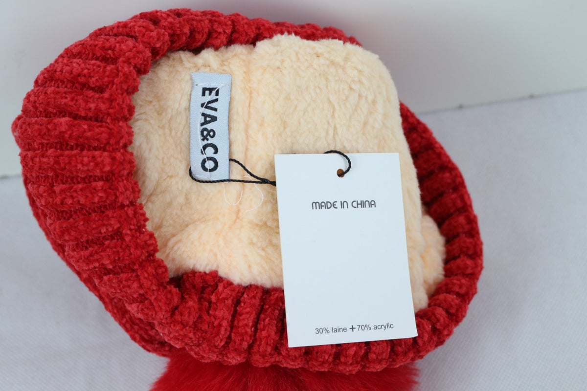 Étiquette Eva&Co et étiquette de composition 30% laine 70% acrylique du bonnet rouge, doublure peluche – Frippin'Dealz