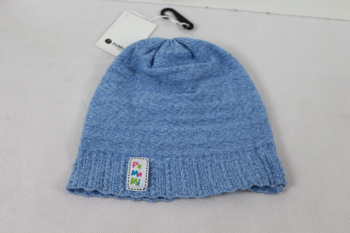 Bonnet enfant PaMaMi bleu chiné avec écusson brodé et étiquettes – Frippin'Dealz