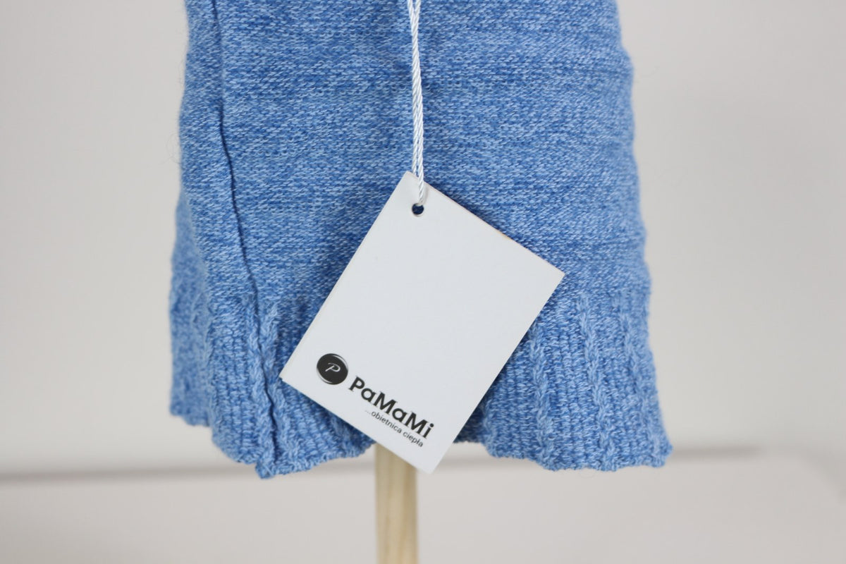 Étiquette de marque PaMaMi attachée au bonnet bleu chiné – Frippin'Dealz