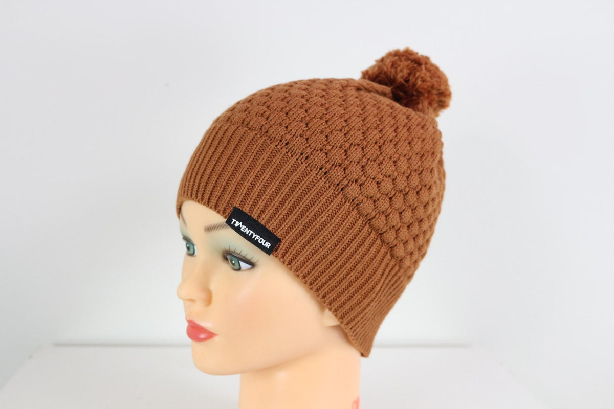 Bonnet Twentyfour cognac avec étiquette logo noire et maille alvéolée – Frippin'Dealz