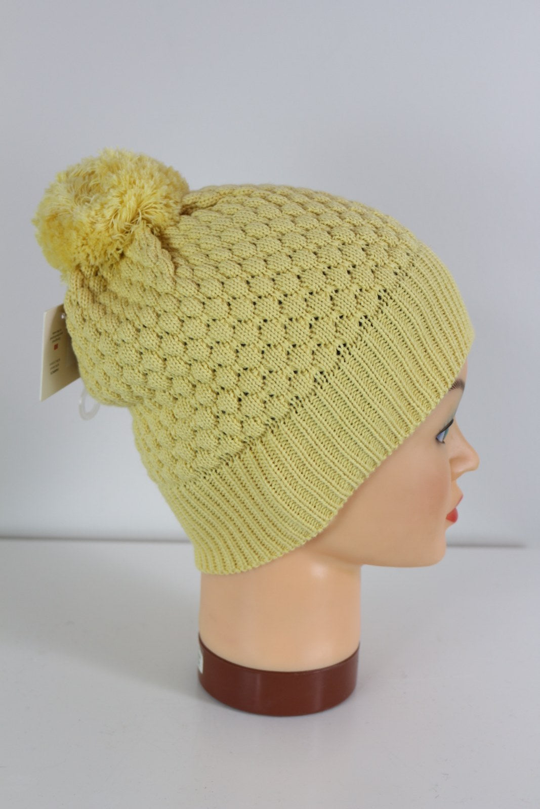 Bonnet Twentyfour jaune à maille nid d'abeille et bord côtelé, vue de profil – Frippin'Dealz