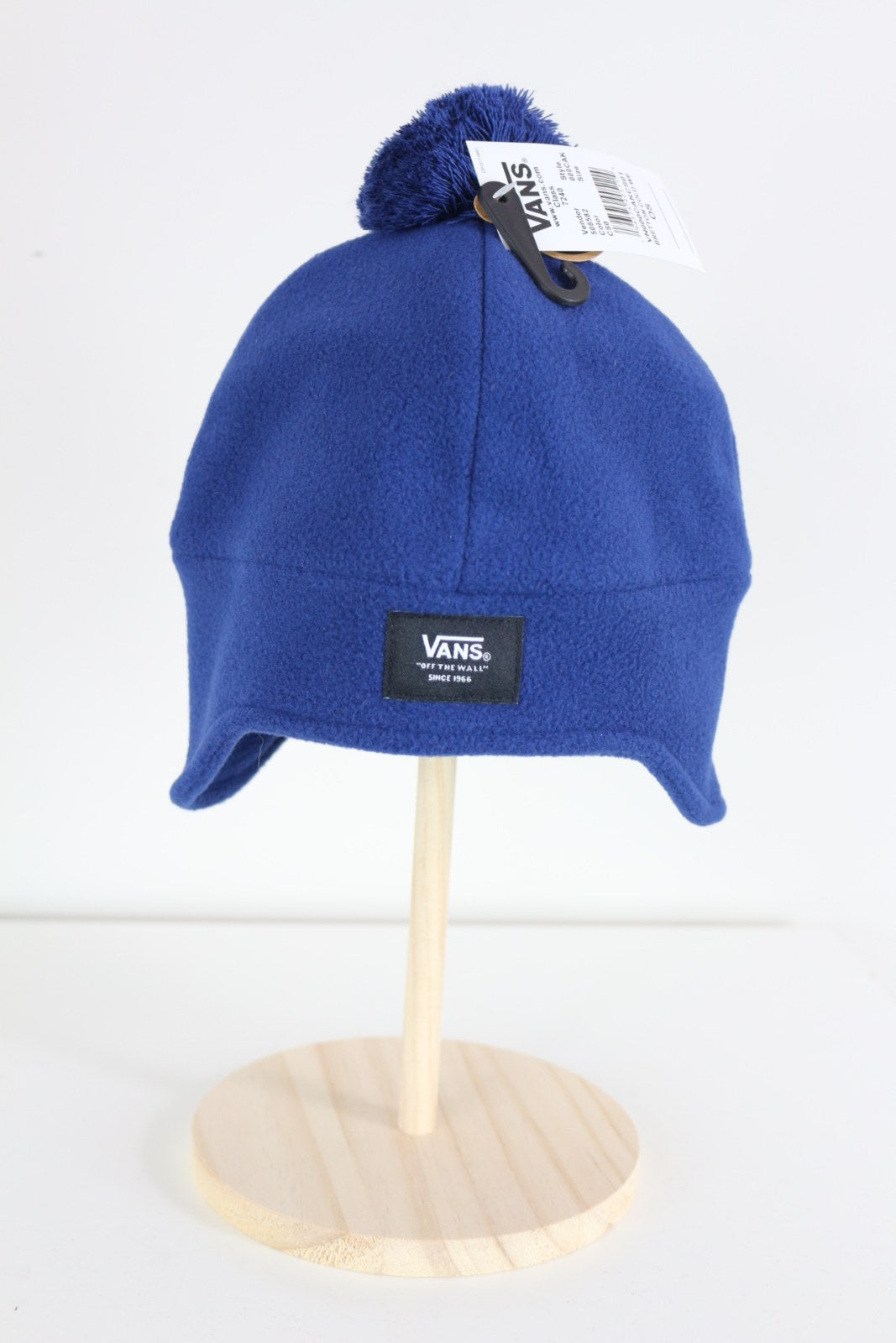 Bonnet Vans bleu roi en polaire avec oreillettes, pompon et étiquette – Frippin'Dealz