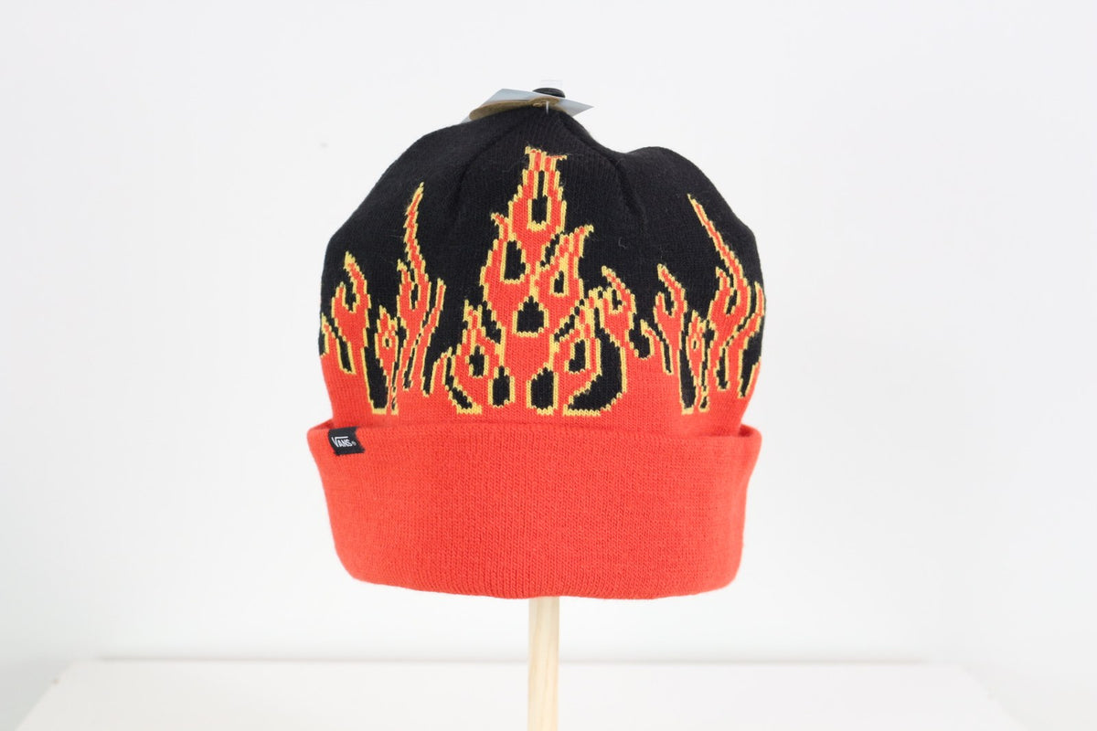 Bonnet Vans Flame noir et orange vu de face avec motif flammes jacquard – Frippin'Dealz