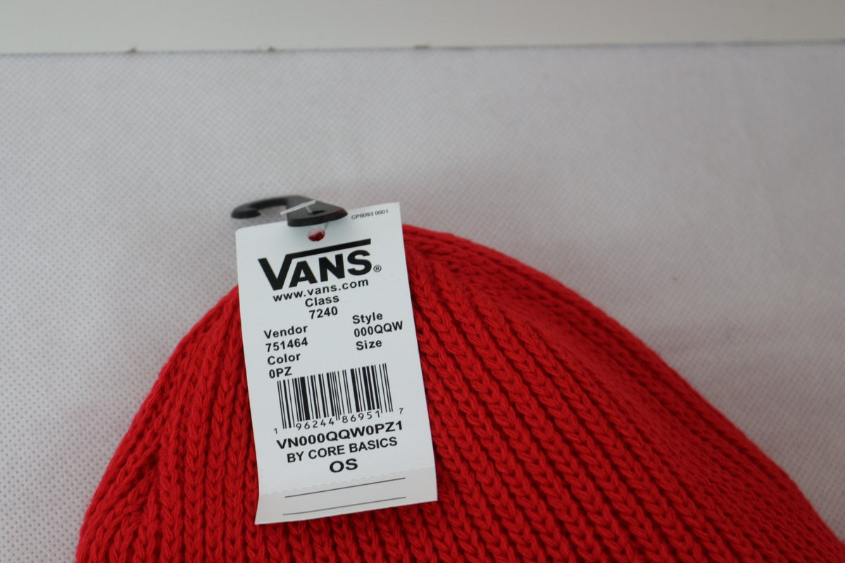Étiquette cartonnée Vans Core Basics taille OS avec code-barres sur le bonnet rouge – Frippin'Dealz