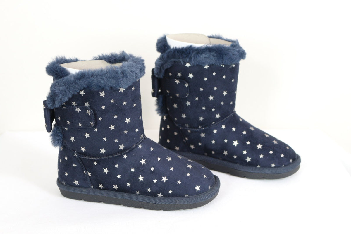 Paire de bottes fourrées I Love Shoes marine à étoiles argentées et col en fausse fourrure – Frippin'Dealz