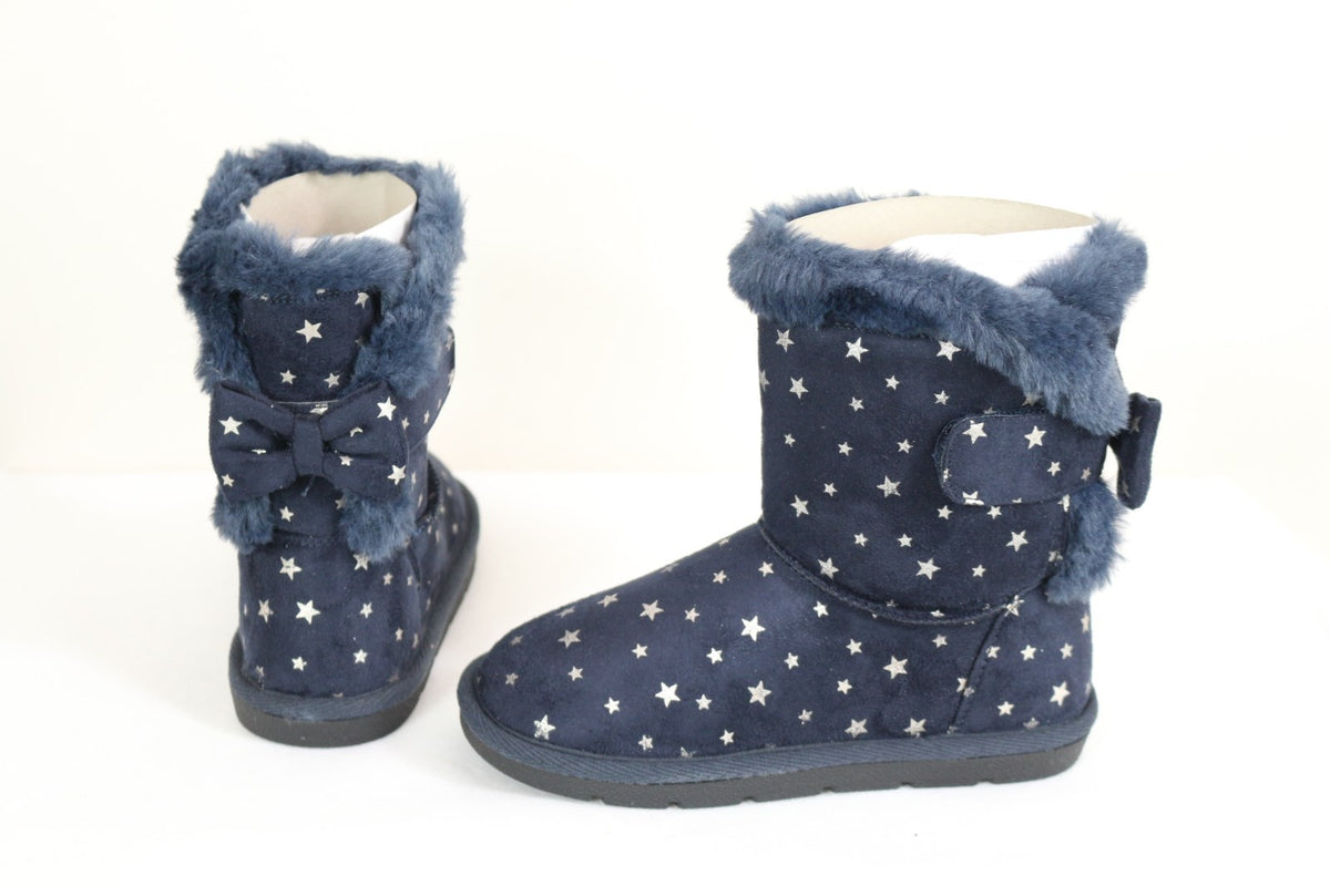 Bottes I Love Shoes marine vues de profil et de dos avec nœud étoilé – Frippin'Dealz