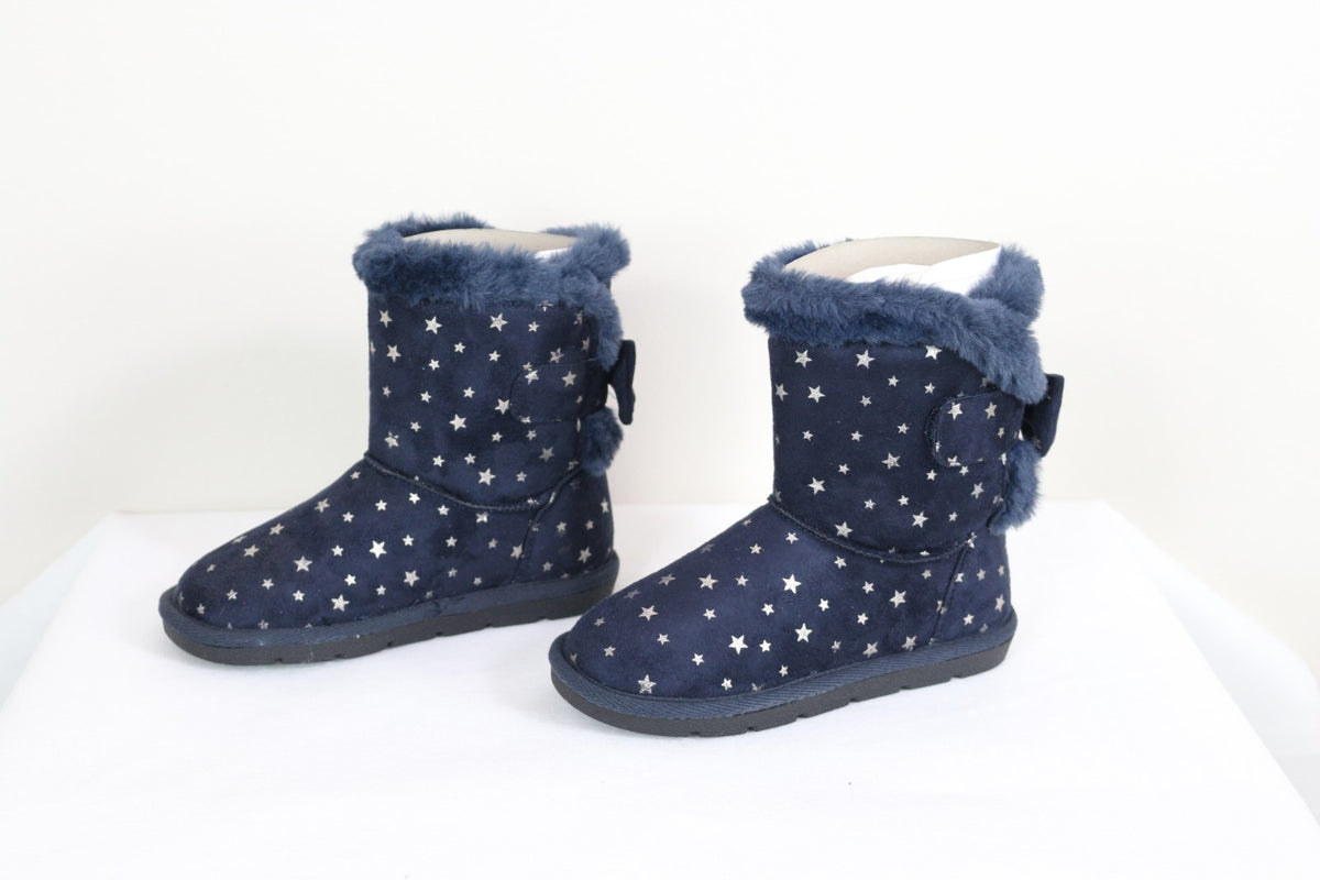 Paire de bottes I Love Shoes marine vue de côté avec patte latérale et nœud – Frippin'Dealz
