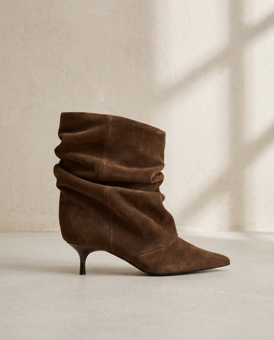 Bottes mi-mollet plissées bout pointu – photo 1 – Frippin'Dealz – photo retouchée par IA
