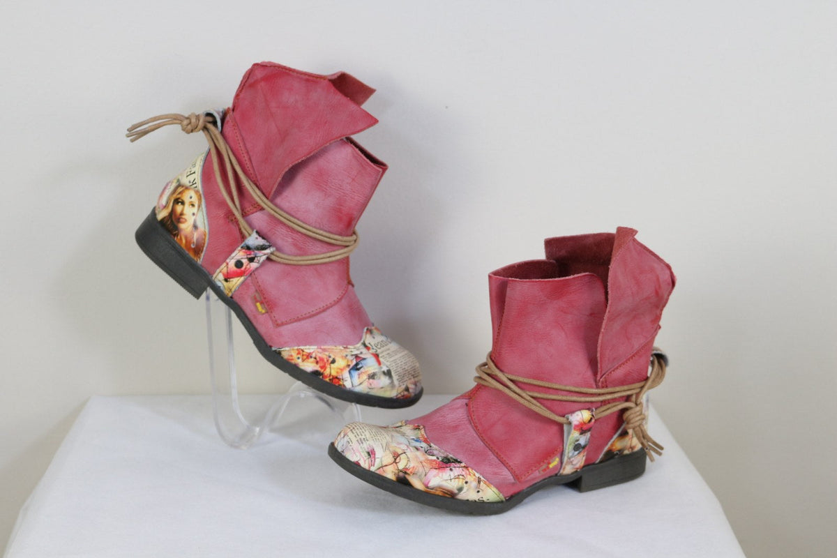TMA Eyes Bottines rose fuchsia imprimé presse patchwork pointure 40 porté – photo générée par IA