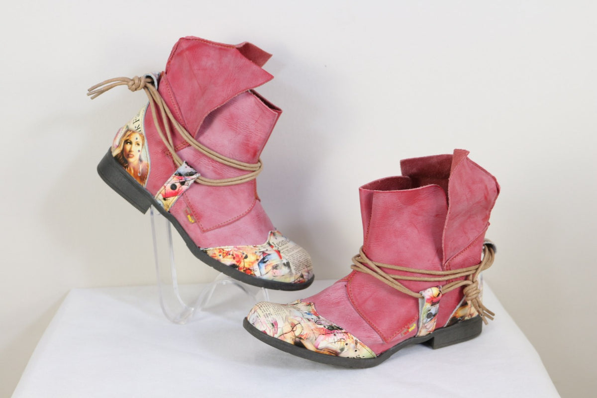 Paire de bottines TMA Eyes rose fuchsia à imprimé coloré – Frippin'Dealz