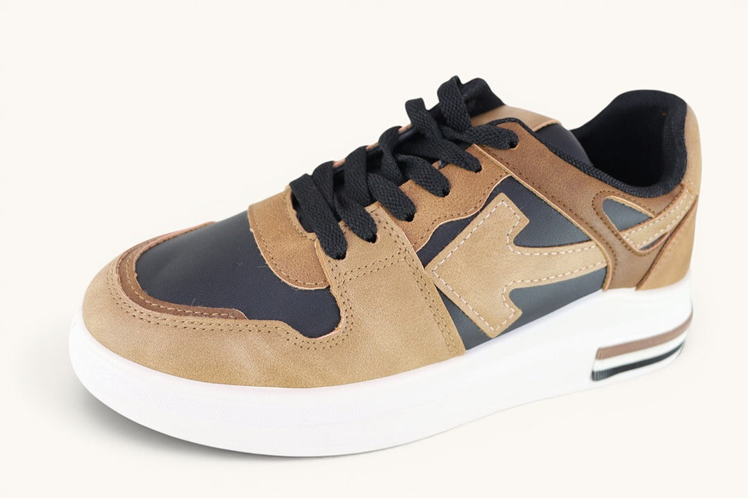 Baskets camel et noir bi-matière femme taille 37 Tbe 4