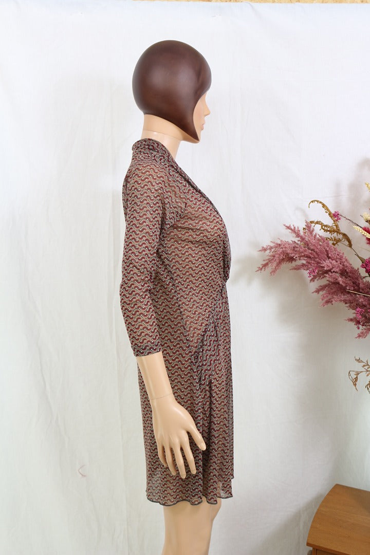 Robe sandwich transparente marron motif géométrique M 4